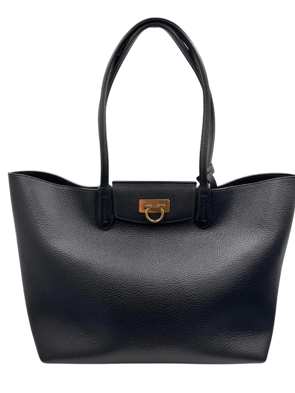 NWT ❤️ Salvatore Ferragamo Black Leather Tote with Gold Accent
